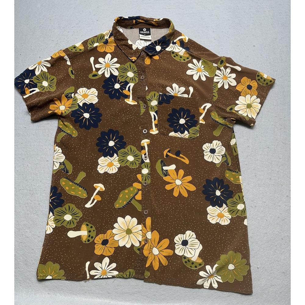 Dravus Seek The Unknown Mushroom Button Up Shirt Men's Small Rayon Psychedelic